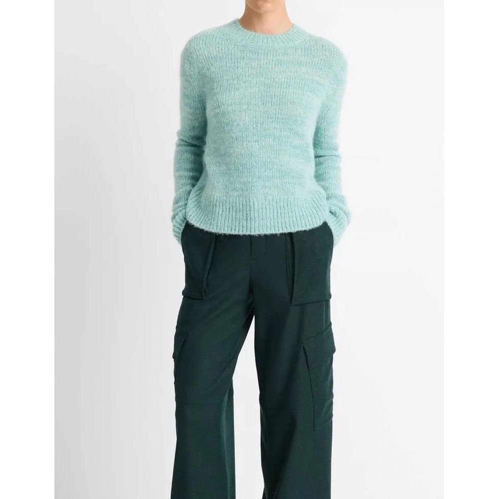 VINCE Italian Marled Alpaca Wool Knit Crew Neck Cozy‎ Sweater Aqua Blue Small